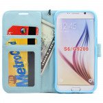 Wholesale Samsung Galaxy S6 Star Diamond Flip Leather Wallet Case with Strap (Blue)